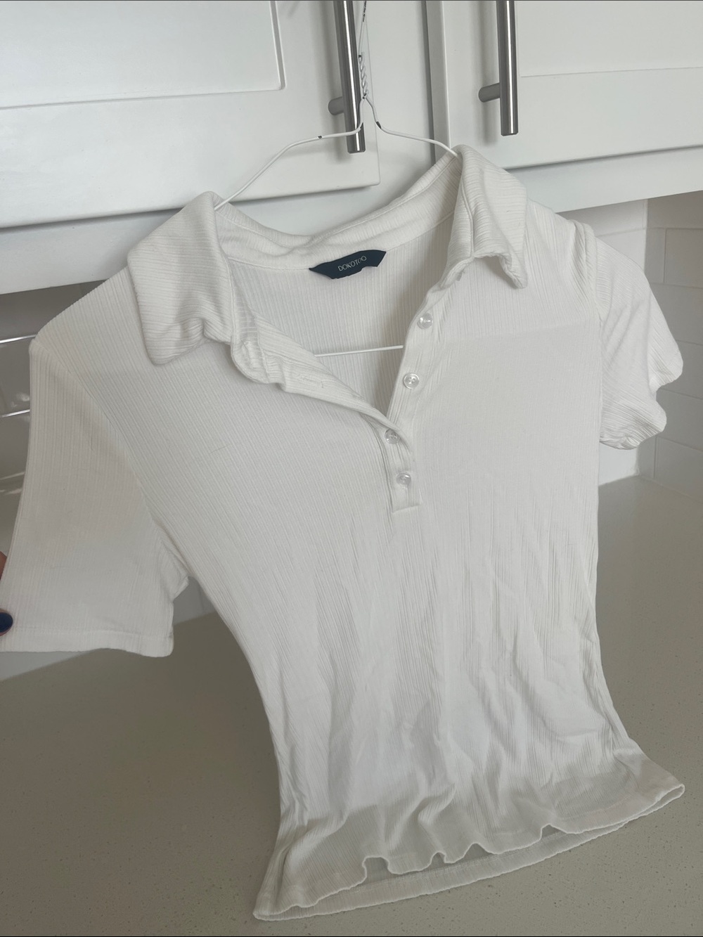 Cocomo White Ribbed Short-Sleeve Polo Top
